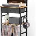 Record Player Storage Stand, Turntable Stand with Vinyl Record Storage for up to 200 Albums, 3-Tier Record Holder Display Shelf, End Table with Drawer for Living Room, Bedroom, Rustic Brown