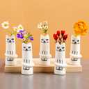 Set of 5 Cat Flower Vase Bud Ceramic Small Cute Mini Handmade Decor - Unique Modern Tiny Wedding Party Birthday Gift - Bulk Trendy Pretty Little Vases