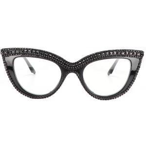 Cat Eye Reading Glasses Bling Rhinestone Magnified Blue Light Blocking Reader Glasses Black 1.75x