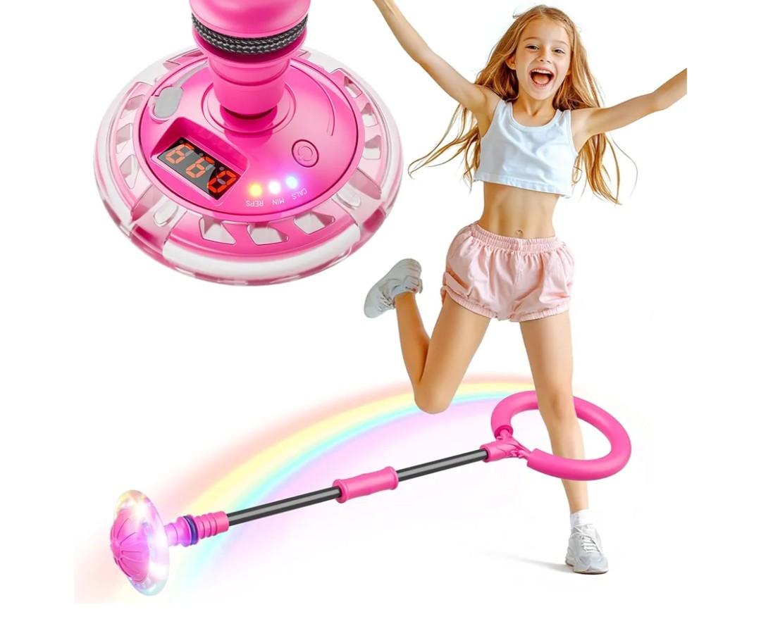 Flooyes Skip Ball for Kids, Ankle Skip Ball Toy with Counter, Timer and Cal Calculator, Girl Birthday Gifts for Age 6 7 8 9 10+, Rechargeable Colorful Flash Wheel Skip Ball for Girls Women