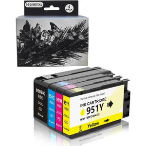 4 Pack 950XL 951XL Ink Cartridges Combo Pack Replacement for HP 950 951 Ink Cartridges for HP OfficeJet Pro 8100 8110 8600 8610 8615 8616 8620 8625 8630 8640 8660 251DW 276DW 271DW, (BK, C, M, Y)