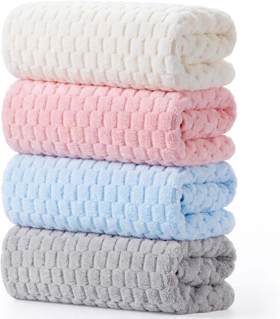 Peryiter 4 Pcs Microfiber Bath Towels 27.6'' x 55'' Large Colorful Sheet Set with Hang Loop Soft Absorbent Quick Dry Plush Fluffy Bathroom Towel for Adults Dorm Spa Gym(Pink, Blue, White, Gray)