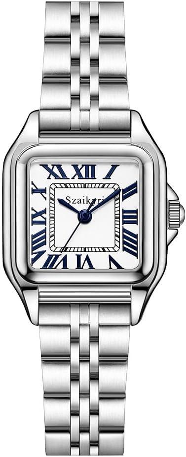 Szaikyri Classic Square Watches for Women with Roman Numerals Ladies Casual Dress Watch (Silver Blue)
