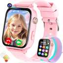 4G Kids Smart Watch GPS Tracker, Smartwatch for Kid with Video Calling, Voice Chat, Class Mode, SOS , Pedometer, Alarm, SIM Card HD Touch Screen Phone Watch Gift for 4-12 Girls Boys (Light Pink)