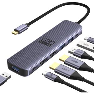 USB C to Dual HDMI Adapter, Newmight 7-in-1 USB-C Docking Station Dual Monitor Multiport Dongle with 2 HDMI 4K 60HZ, 3 USB 3.0, USBC 3.0 Data Port, 100W PD for MacBook Pro, iPhone 15/Pro Max, HP, Dell