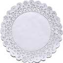 Regency Wraps Paper Lace Doilies, 10 Round Pack of 25 for Decorative Table Display of Cakes, Desserts, Appetizers for Weddings and Parties, White
