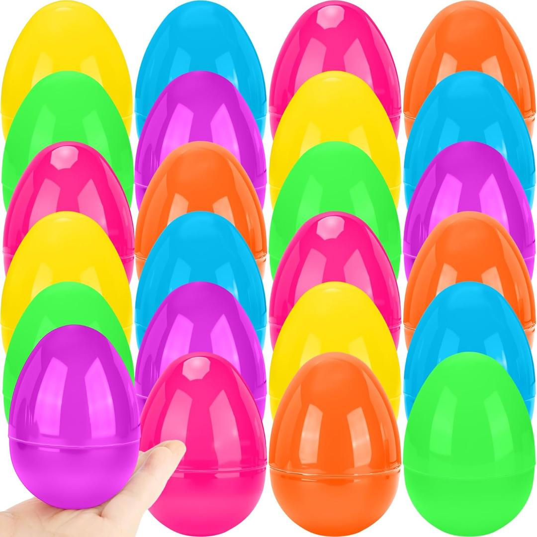 24 Pcs 4 Inch/ 3 Inch Fillable Easter Eggs Colorful Large Plastic Empty Eggs for Easter Party Supplies Egg Hunt Game Basket Fillers (6 Colors (4 Inch))