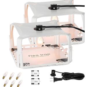 2 Pack Flea Traps for Inside Your Home, Flea Trap with Sticky Pads & 6 Bulbs, Bed Bug Killer Flea Trap Pest Control, Non-Toxic & Natural Insect Infestation Treatment for Pets & Kids