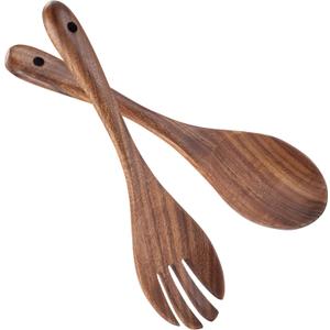 Muso Wood Acacia Salad Servers, 12-inch Wooden Salad Tongs for Serving Salad Mixes, Set of 2 (Acacia salad servers)
