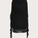 WDIRARA Women's Ruched High Slit Mesh Skirts Asymmetrical Ruffle Skirts (Black, XL)