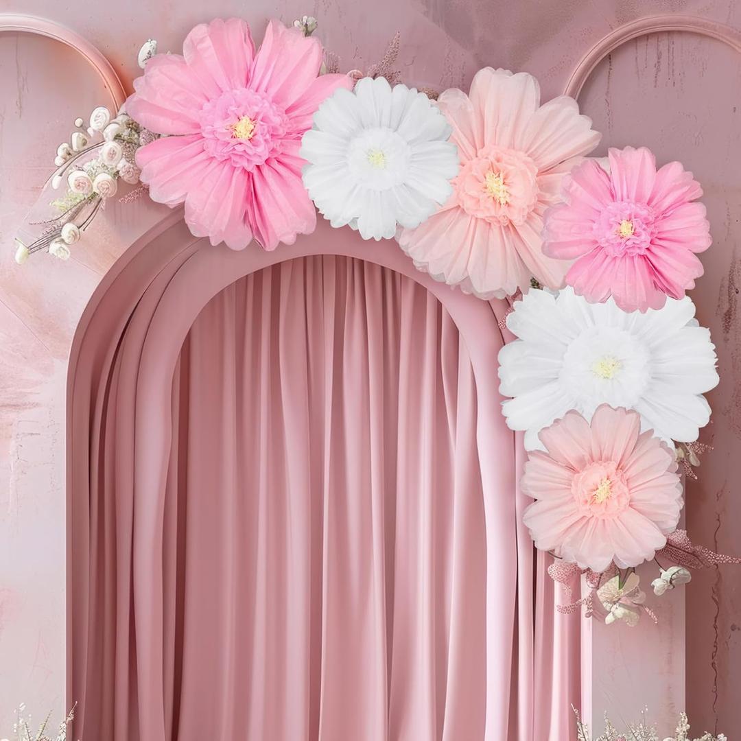 Giegxin 6 Pcs 31.5", 24" Pink, White Giant Paper Flower Large Tissue Paper Flower for Wall Big Pink Pom Pom Floral Decorations for Wedding Bridal Shower Baby Shower Tea Party Birthday Nursery Decor