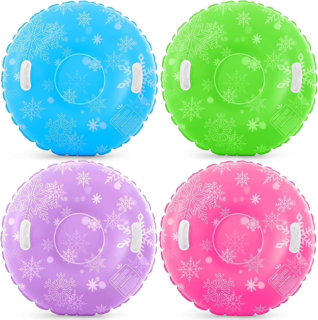 Shappy 4 Pcs Snow Tube 36 Inch Inflatable Snow Sleds Heavy Duty Sleds Adults for Winter Outdoor Sports Toboggan with Handles Thickened Bottom