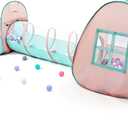 3 in 1 Pop Up Kids Play Tent with Tunnel and Ball Pit for Kids, Boys, Girls, Babies and Toddlers, Indoor/Outdoor Playhouse,Orange Pink/Light Green