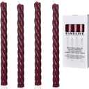 10 Inch Burgundy Red Spiral Taper Candles, 4 Pack Unscented Dripless Long Burning Time Glossy Candlesticks for Dinner Party, Wedding Shower and Home Decoration (Burgundy)