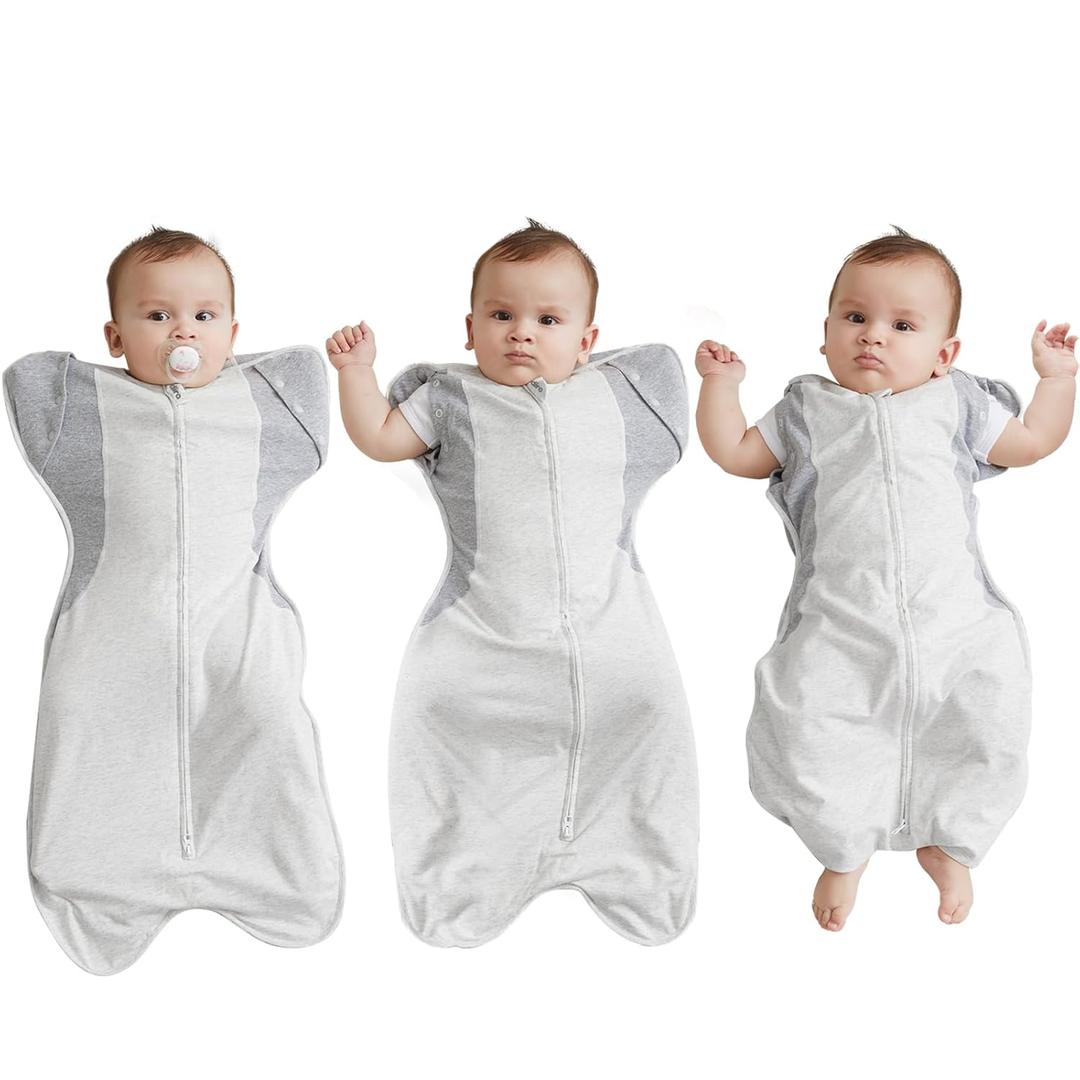 Transition Baby Swaddle 3-6 Months 12-18 lb, Arms In/Out Swaddle Sleep Sack with 2-Way Zipper Moisture-Wicking Fabric, Improves Sleep Snug Fit Helps Calm Startle Reflex, Gray