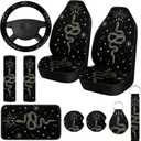 10 Pcs Moon Star Car Seat Covers Full Set Car Accessories for Women Front Seat Cover Steering Wheel Armrest Cover Seat Belt Cover Cup Holder for Auto SUV Interior Decoration (Snake)