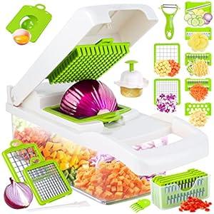 Vegetable Chopper, Pro Onion Chopper, 14 in 1Multifunctional Food Chopper, Kitchen Vegetable Slicer Dicer Cutter,Veggie Chopper With 8 Blades,Carrot and Garlic With Container