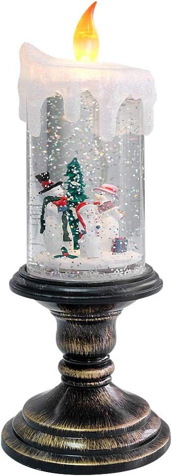 Eldnacele Christmas Snow Globe Candle Battery Operated Lighted Flameless Candles Light Swirling Water Glittering Spinning Candles for Home Decoration (Snowmen Family)