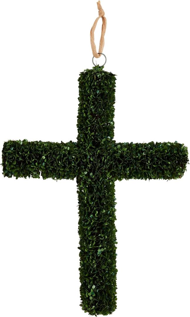 Mud Pie Boxwood Cross Door Hanger; 26" x 18"
