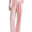SUUKSESS Women Wide Leg Pants Elastic High Waisted Work Pants Flowy Palazzo Trouser Pants (Pink, M)