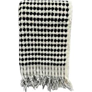 EASTERNRUGARTS Turkish Bath & Beach Towel 33x72 Inches, Multicolor 100% Soft Cotton Fluffy Towel, Face, Hand & Thick Rainbow - Black-White, 17x35