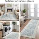 jinchan Hallway Runner Rug 3x10 - Vintage Kitchen Rug Washable Runner Floral Boho Floor Cover Lightweight Non Slip Thin Retro Distressed Carpet for Bathroom Laundry Room Bedroom Stairway Light Blue