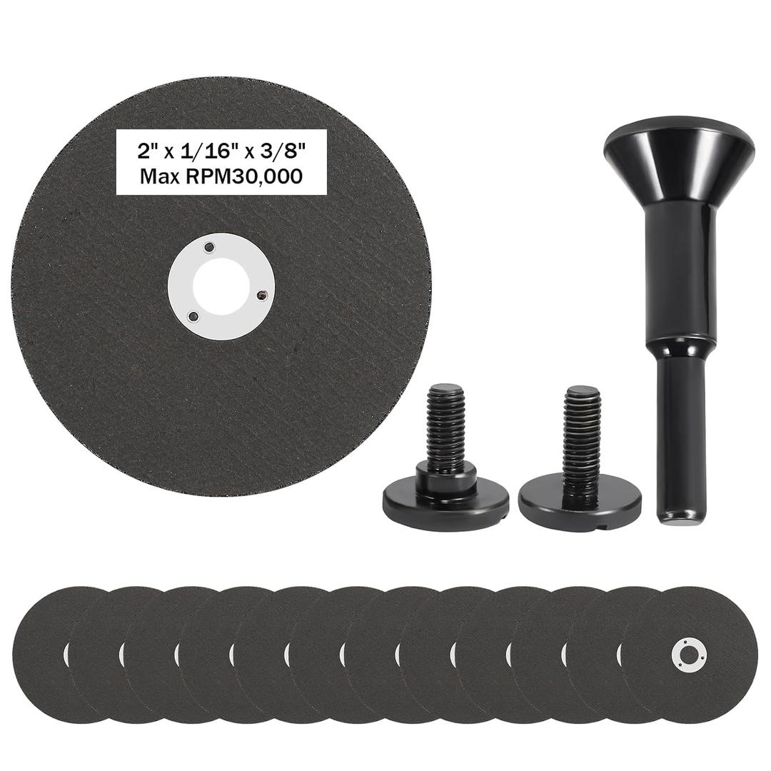 2 Inch Die Grinder Cut Off Wheel,15 Pack 2 Metal Cutting Discs 3/8in Hole with Metal Arbor 1/4in Shank,Drill Metal Cutter Attachment for Cuts Steel, Bronze, Brass, Nuts,Bolts, Screws etc