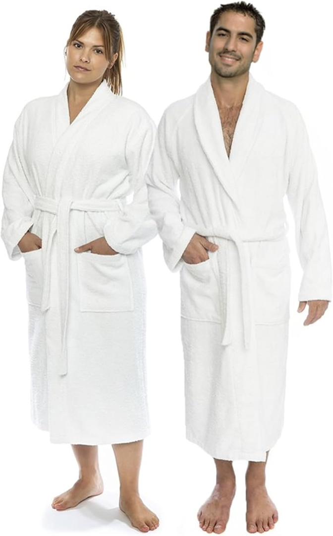 Classic Turkish Towels CTT Premium 100% Turkish Cotton Terry Cloth Bath Robe for Women & Men, Soft & Plush Long Unisex Robe (Large, White)