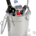 YOUEON 4 Liter Ice Bucket with Scoop and Lid, Double Walled Insulated Ice Bucket for Parties, Cocktail Bar, Wine Chiller, Beverage Tub with Carry Handles, Indoor & Outdoor Use, Silver