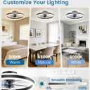 VOLISUN Low Profile Ceiling Fans with Lights and Remote, 20in Flush Mount Ceiling Fans with Light, 3000K-6500K Dimmable Fandelier LED Fan Light, Black Bladeless Ceiling Fans with Lights for Bedroom