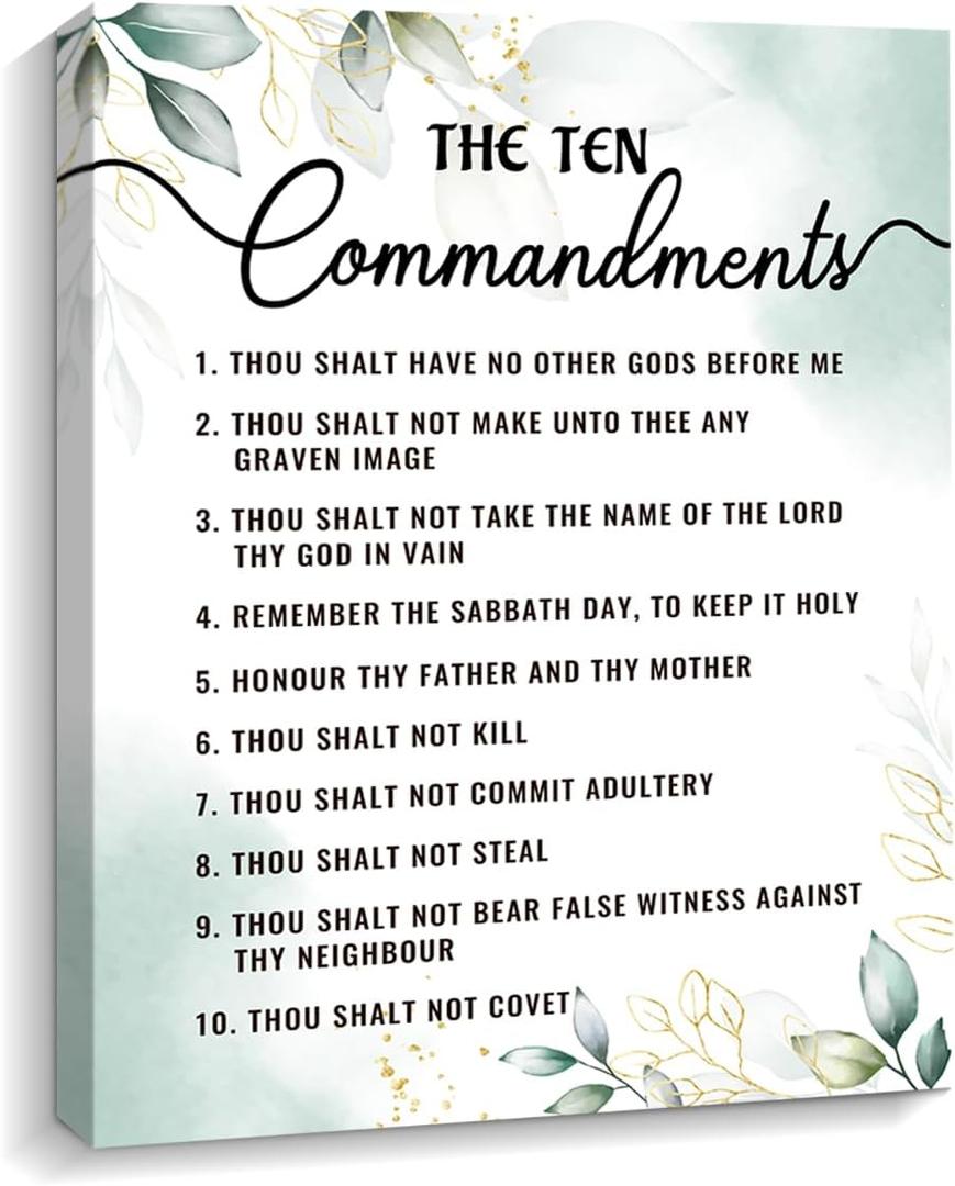 Kas Home Ten Commandments Wall Decor Bible Verse Canvas Wall Art Motivational Positive Quotes Framed Artwork Decor Gift for Living Room Bedroom (White -The Ten, 12x15 inch)