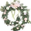 Ling's Moment 9FT Flower Garland for Backdrop Decorations - Wedding Arch Flowers, Eucalyptus & Rose, Artificial Floral Garland for Mantle - Sweetheart Table Decor for Ceremony Reception, French Pink (Pk-blush & Cream)