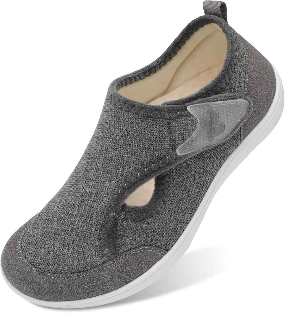 LeIsfIt Womens Slippers Wide Diabetic Shoes Adjustable Arthritis Edema House Shoes Indoor Outdoor Slippers (Size 11, Grey)