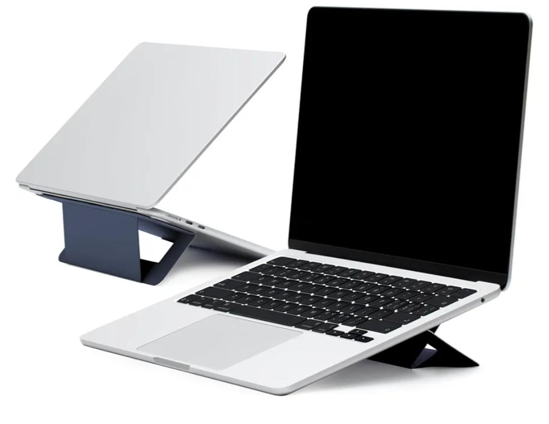 MOFT Laptop Stand for Desk, Adhesive Airflow Laptop Cooling Stand for Heat Dissipation with 2 Adjustable Viewing Angles, Foldable & Portable Computer Stand Compatible with Laptops 11"-16", Navy Blue