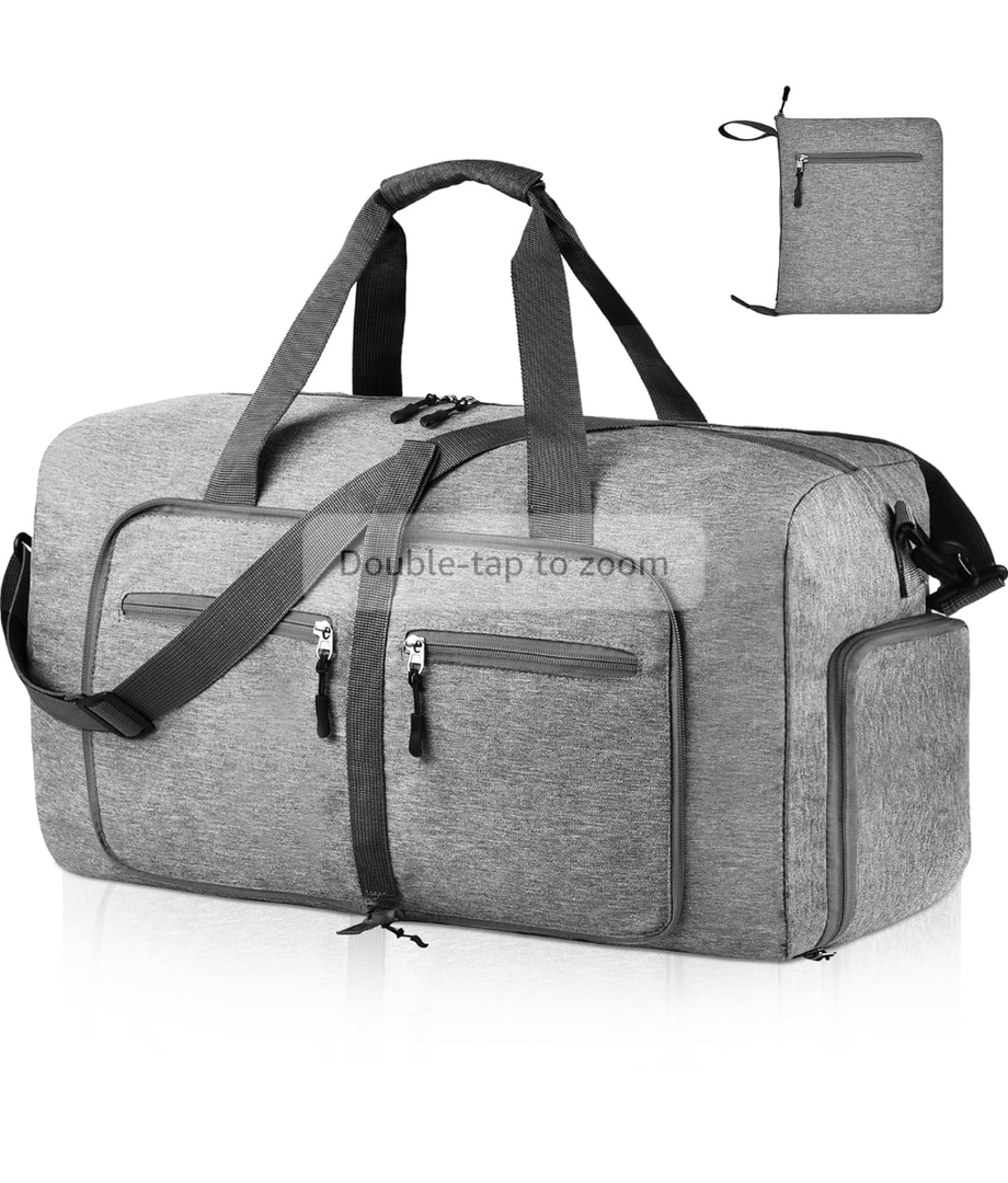 Dimayar 65L Travel Duffle Bag for Men Women - Foldable Duffel Bag with Shoes Compartment - Overnight Bags Waterproof & Tear Resistant(Gray)