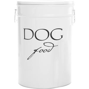 Harry Barker Classic White Dog Food Storage Canister Large, Airtight Stainless Steel Pet Food Container, Holds Up to 40 lbs Dry Dog Food, Kitchen Counter & Pantry Storage - White