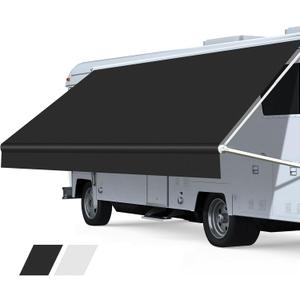 RV Awning Fabric Replacement, Premium 4-Ply 18.5oz Vinyl Fabric for RV Canopy, Universal Fit for Electric  Manual Camper Awning (10FT(Fabric 9'2"), Solid Black)