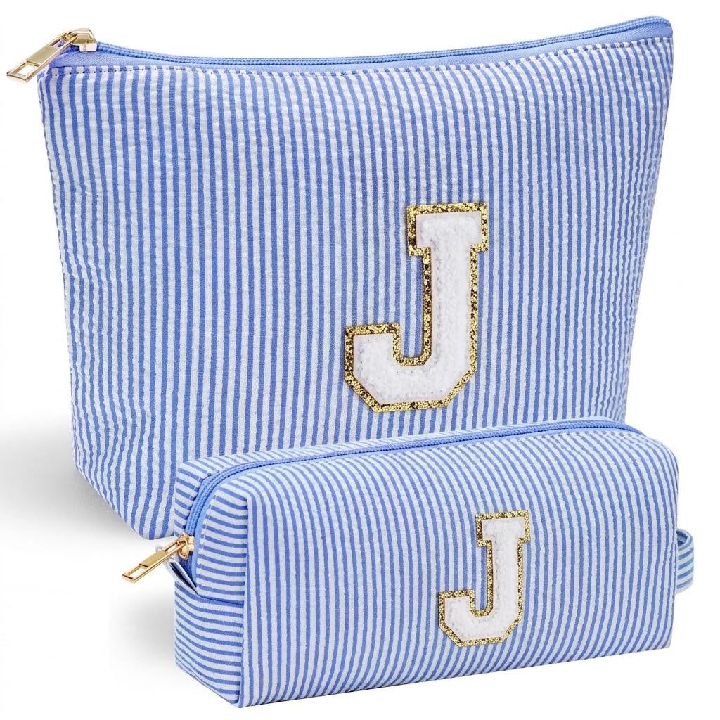 Personalized Initial Makeup Bag for Women, Clear Travel Cosmetic Toiletry Bag, 2043 Graduation Gift for Teen Girls and Women(Royal blue J)
