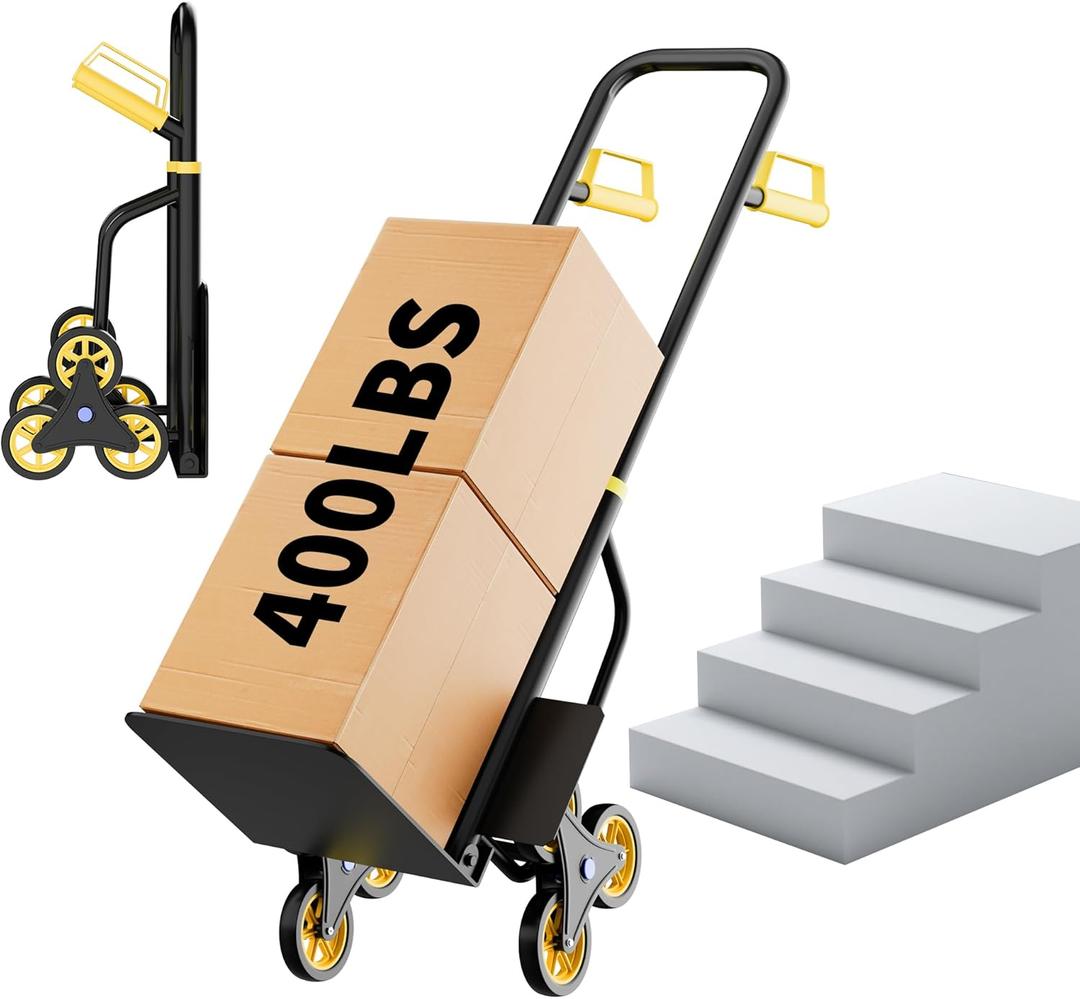 Stair Climbing Hand Truck, 440Lb Capacity, Heavy Duty Dolly Cart for Stairs with Six Wheels & Telescoping Handle, Folding Stair Climbing Trolley for Shopping Home Moving Warehouse (Yellow)