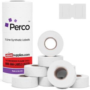 Perco 1 Line White Synthetic Labels  8,000 Blank Labels for Perco Lite, X, Plus & Pro 1 Line Guns  Water-Resistant, Tamper-Proof, Durable for Indoor & Outdoor Use  8 Rolls, 1 Sleeve  Made in USA