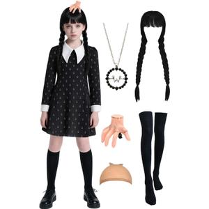 Kids Black Dress for 3-14 Years Gilrs Halloween Costume Cute Dress for Cosplay Birthday Gift Outfit (120 (5-6 Years))