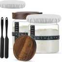 Sourdough Starter Jar Kit - Pack of 2, 35oz Wide Mouth Glass Jars for Sourdough Starter with Date Marked Feeding Scale, Thermometer, Cloth Cover, Scraper & Wooden Lid, Sourdough Jars