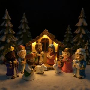 Nativity Figures Set for Children - Christmas Nativity Scene with Lighting - 12 Pieces Toddler Toy with Small Figures and Play Sets - Christmas Nativity Scene Complete Set for Boys and Girls from 3