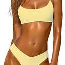 OWICA Women's 2 Piece Bikini Set Sexy Bathing Suits for Women Adjustable Spaghetti Straps Bandeau High Cut Swimsuit 2026 (Yellow, S)