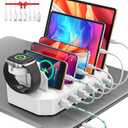 95W Fast Charging Station for Multiple Devices【UL & FCC Tested Safer Charging】 6-Port USB Charging Dock with 2 PD-Port, Compatible with iPhone/ Android/ MacBook/ iPad/ Tablet/ Kindle(8 Cables Included)