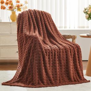 NEWCOSPLAY Super Soft Throw Blanket Coffee Premium Silky Flannel Fleece 3D Waffle Checkered Lightweight Bed Blanket All Season Use (Coffee, Throw(50"x70"))