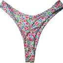 SherryDC Womens Cheeky Thong Brazilian Bikini Bottoms Sexy High Cut Leg Swimsuit Bottom Ruched Butt Bathing Suit Briefs (Medium, 886-rose-red Flowers)