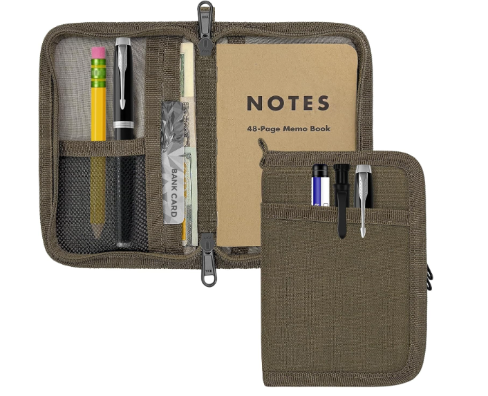 Maxhoo Journal Cover for Field Notes & Moleskine Cahier 3.5 x 5.5, Waxed Canvas Notebook Planner Sketchbook Cover with Zipper Pen Holder (Olive)