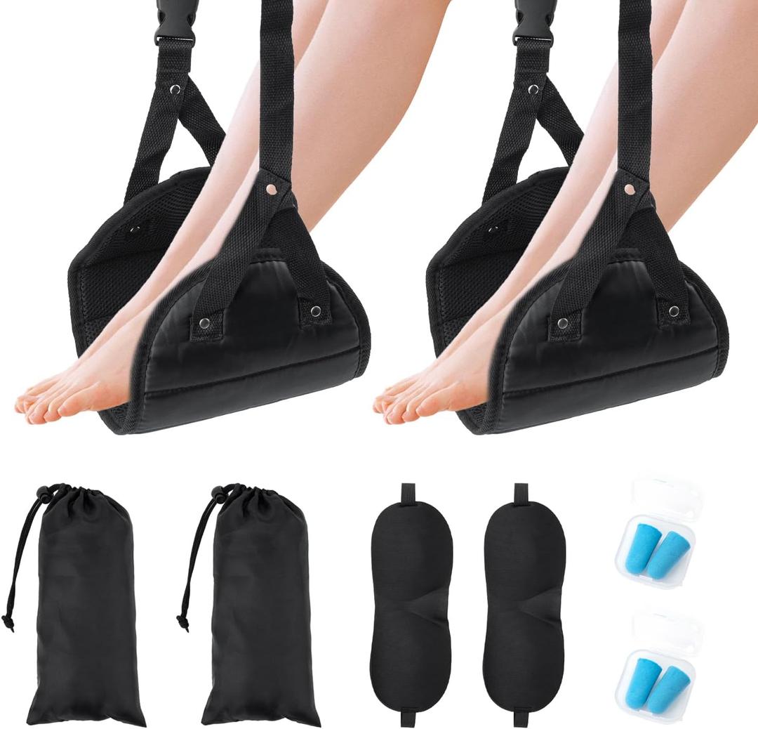 SOOPII Airplane Foot Hammock for Plane Travel, Air Plane Footrest to Relax Your Feet, Travel Foot Rest, Airplane Comfy Foot Hanger,Foot Hammock for Long Trip, Black, 2Pack