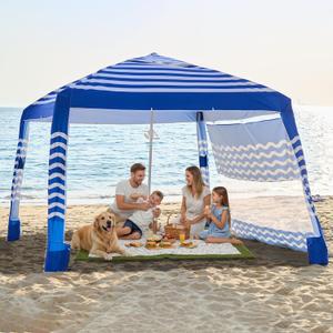 Zeraty Beach Cabana 8'8', Portable Beach Canopy Easy Pop Up, Beach Tent Sun Shelter with Side Wall, Beach Umbrella Tent with SilverCoated Fabric for Family, Wind Resistant
